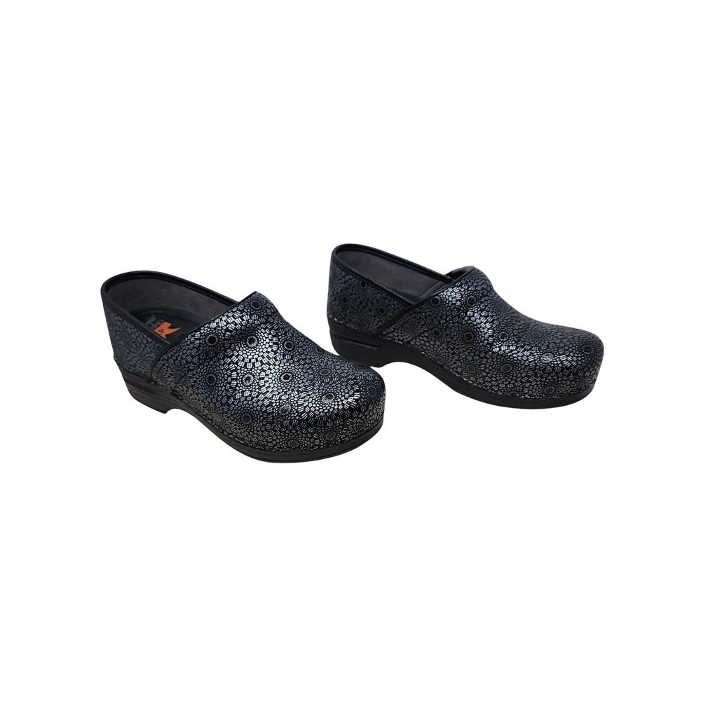 Dansko XP Professional Clogs 38 Womens Black Silver Mandala Lace Slip Resistant